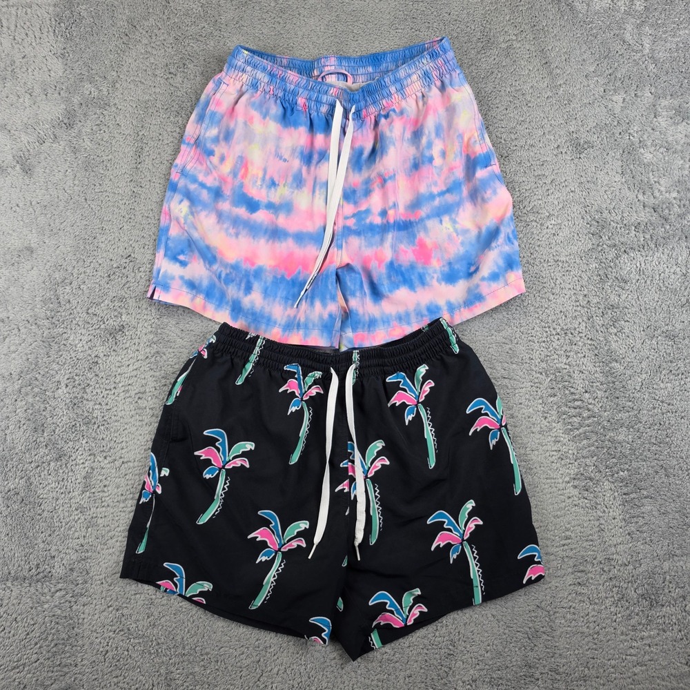 Chubbies 5.5 Swim Trunks Mens M Black Blue Lot of 2 Palm Tree Tie Dye Tropical